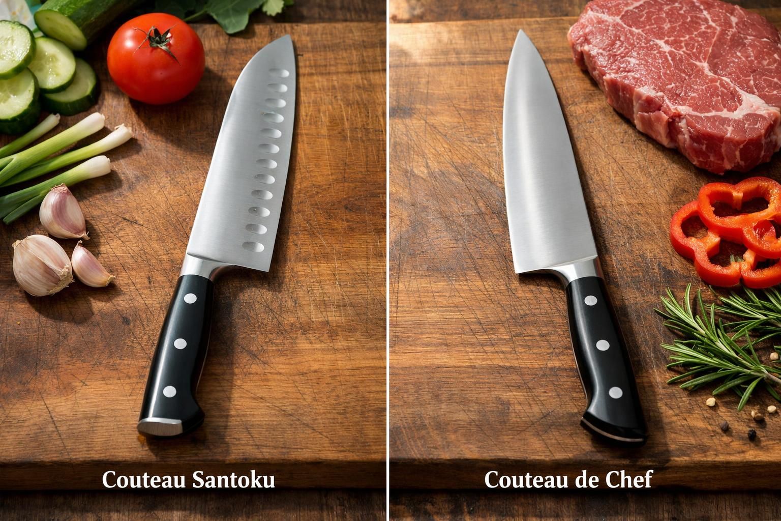 découvrez les différences entre le couteau santoku et le couteau de chef pour choisir l'outil idéal qui convient à vos besoins culinaires.